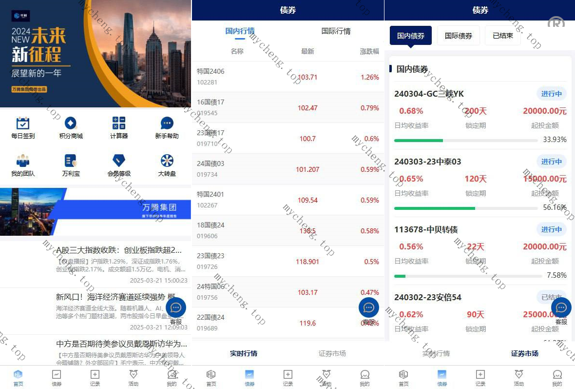 爆款产品联系站长演示股票债券投资理财系统