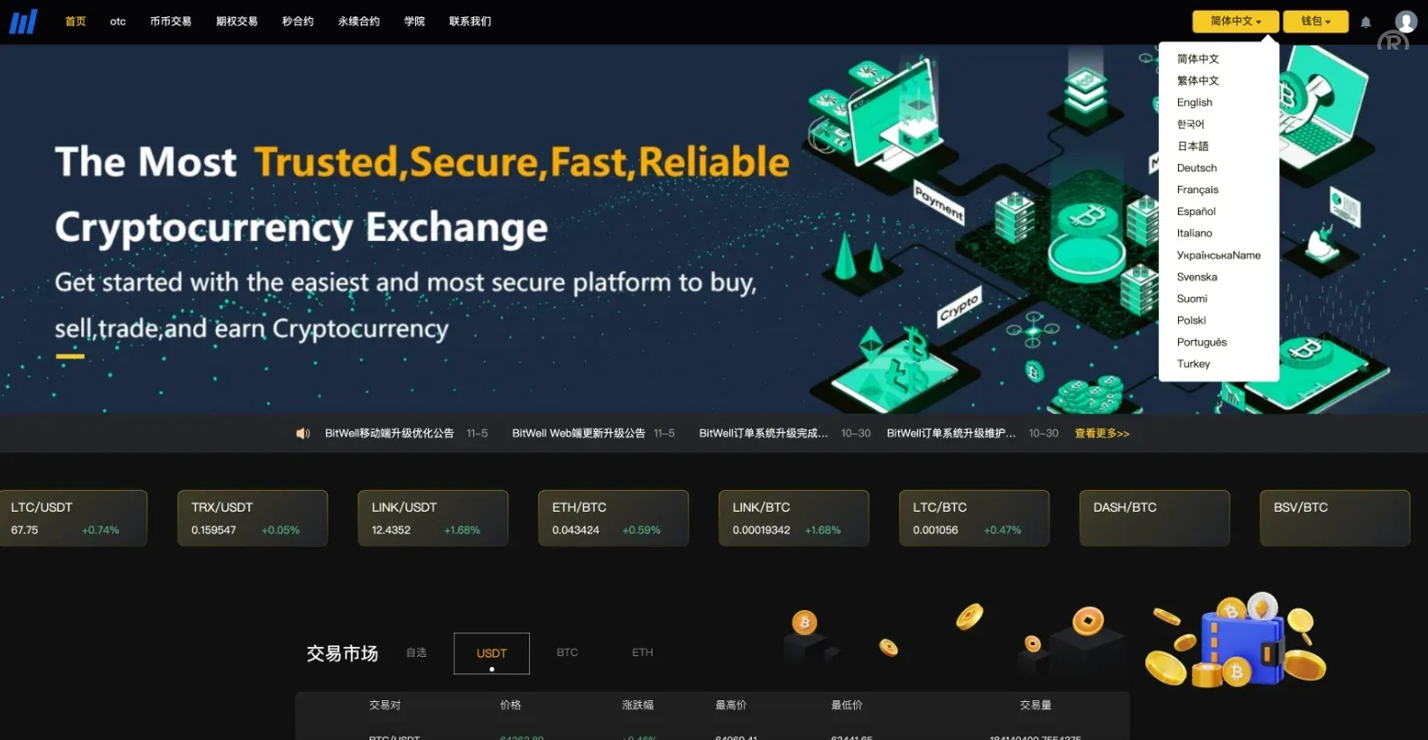 全开源BitWell多语言交易所源码/OTC+永续合约+期权交易+币币交易+秒合约交易+申购+风控+代理渠道商/前端uniapp+后端php - 图5