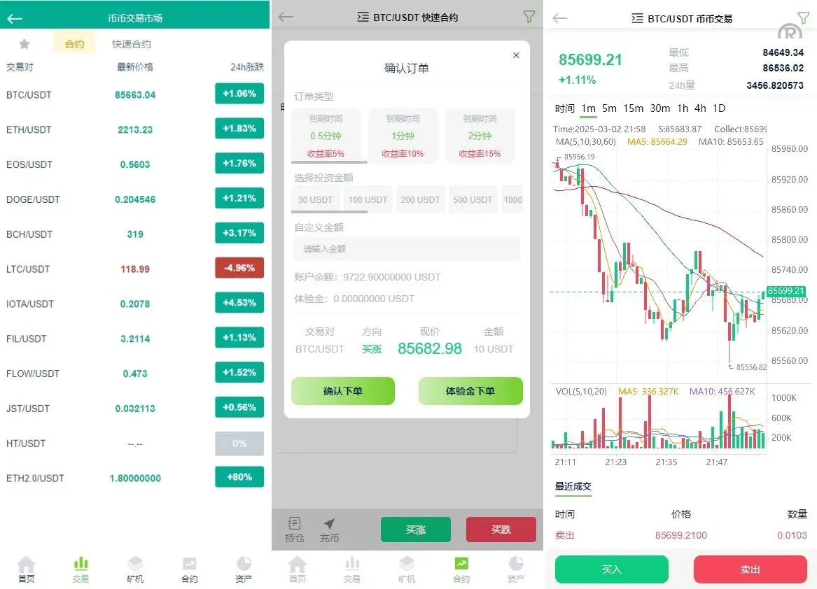 新UI多语言区块链合约交易所秒交易矿机币币交易完美K线源码下载 - 图3